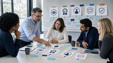 Managers using concept cards to agree clear workplace definitions