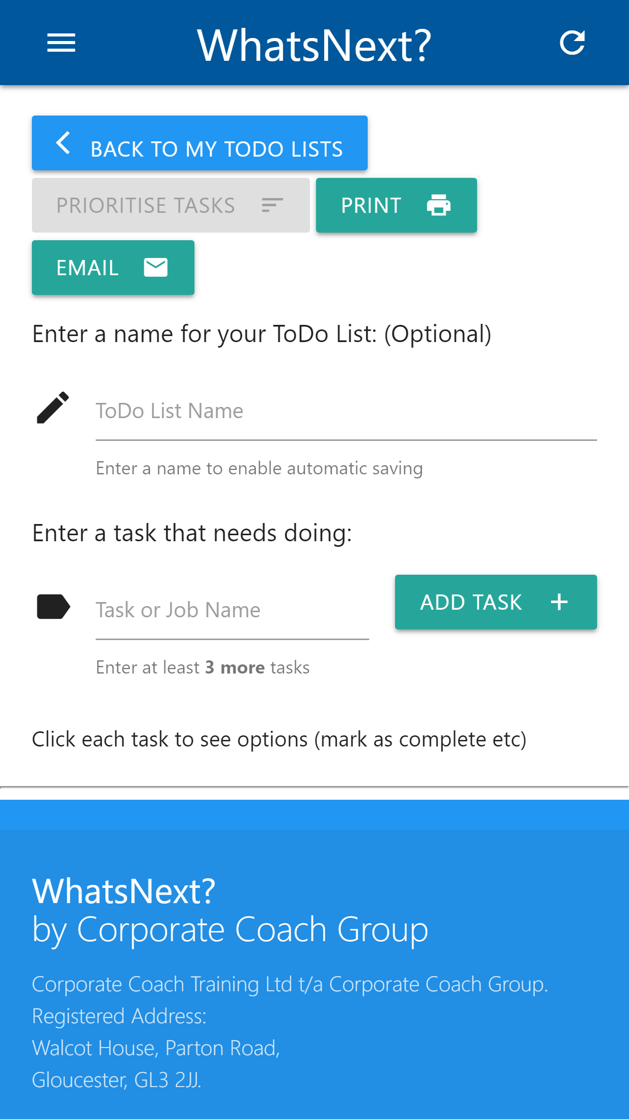 WhatsNext priority to-do list application screen