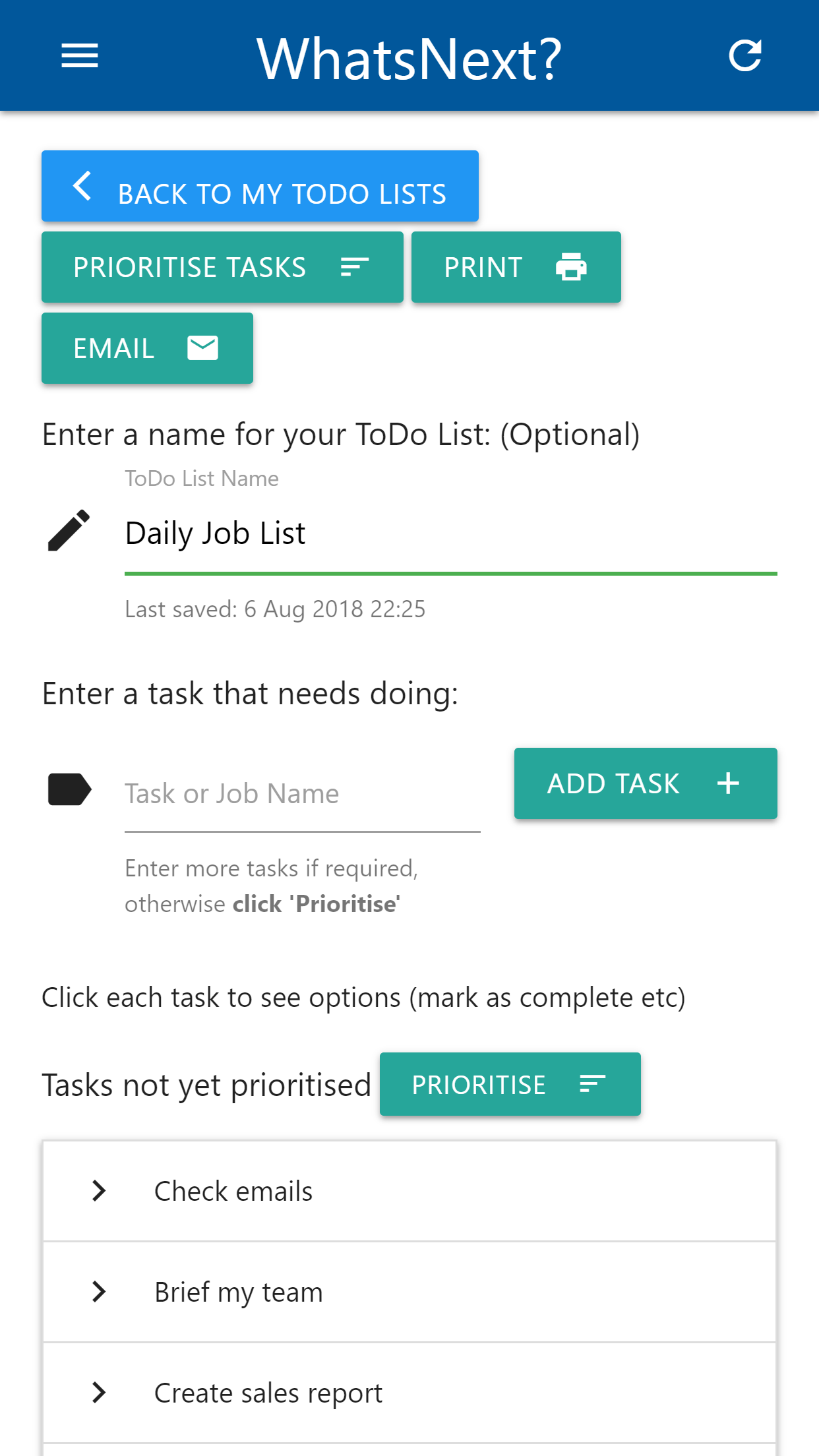 Adding tasks in WhatsNext